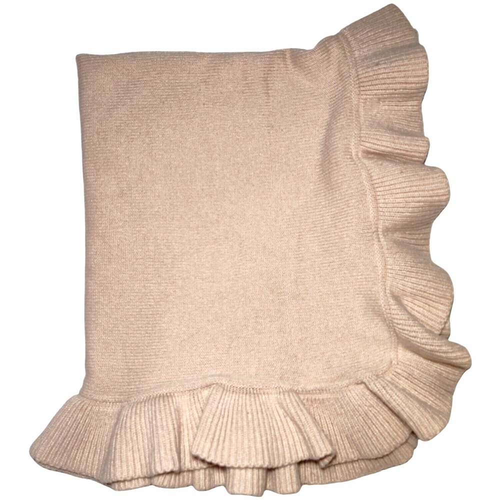Lambs &‎ Ivy 2011 Tan Light Brown Pinkish Ruffle Knit Baby Girl Blanket Soft
